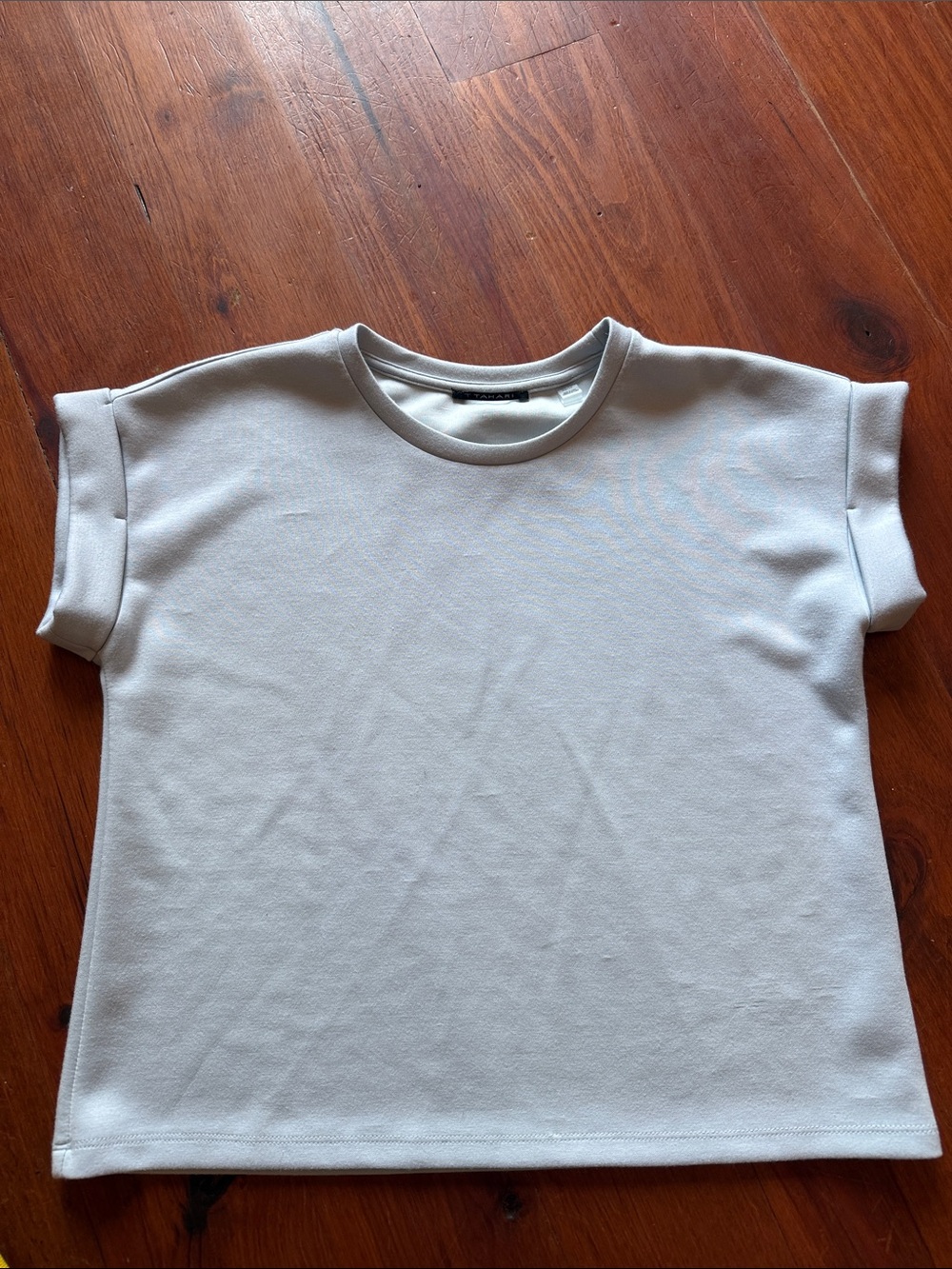 T Tahari Light Blue/Gray Short Sleeve Crewneck Top